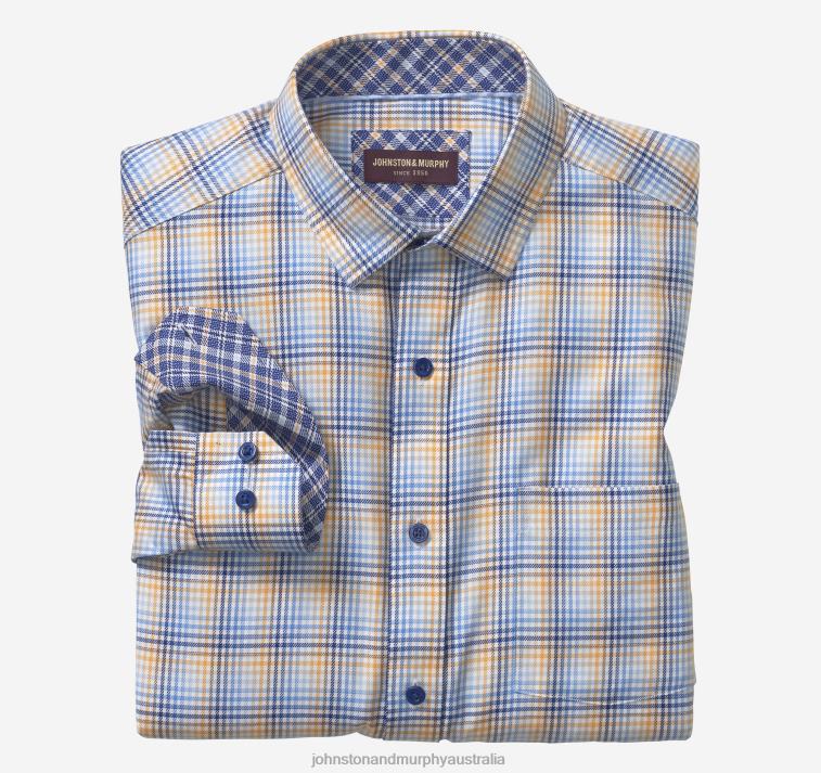 Apparel Blue/Orange Shadow Check XB6RX728 Johnston & Murphy Men Long-Sleeve Dress Shirt - Image 1
