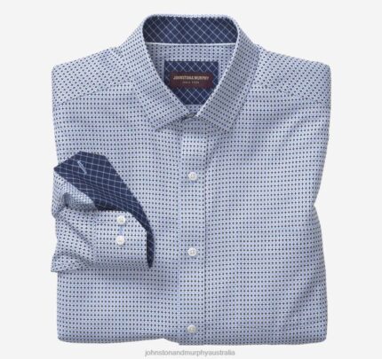Apparel Blue Outlined Squares XB6RX785 Johnston & Murphy Men Long-Sleeve Dress Shirt