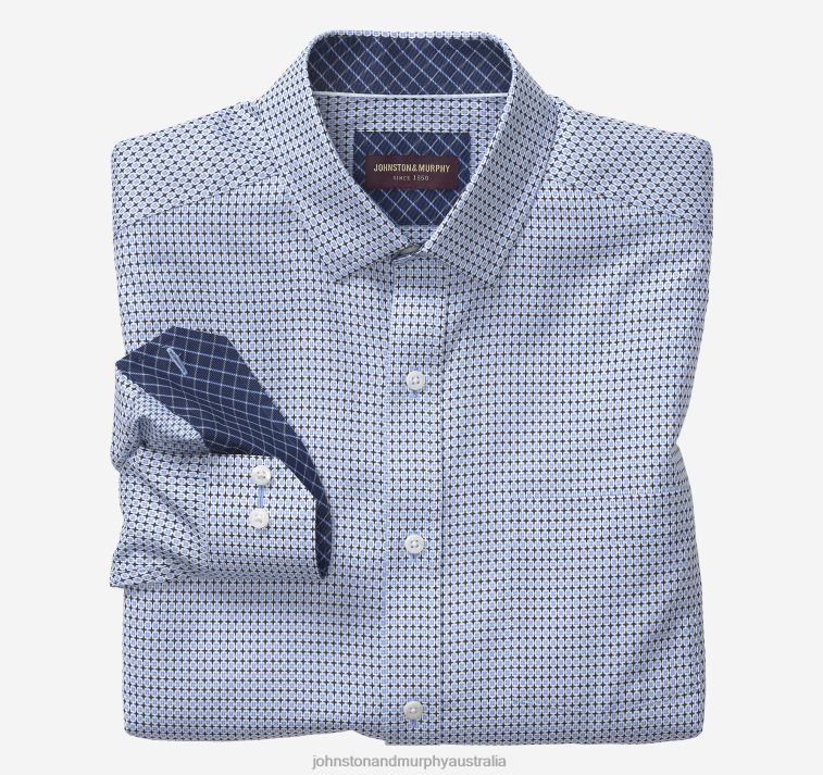 Apparel Blue Outlined Squares XB6RX785 Johnston & Murphy Men Long-Sleeve Dress Shirt - Image 1
