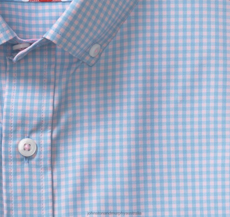 Apparel Blue/Pink Gingham XB6RX629 Johnston & Murphy Men XC4 Long-Sleeve Stretch-Woven Shirt - Image 2