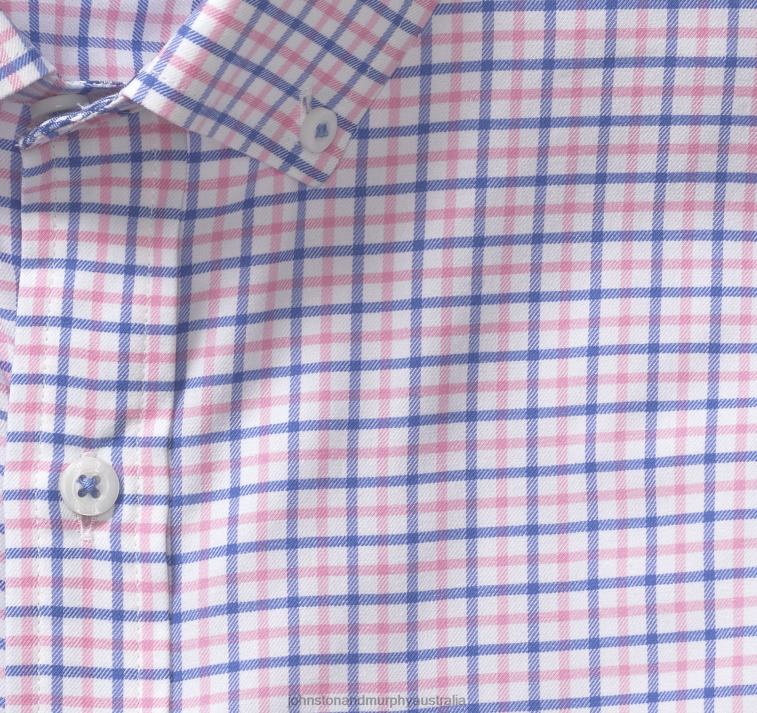 Apparel Blue/Pink Tattersall Check XB6RX580 Johnston & Murphy Men XC4 Long-Sleeve Stretch-Woven Shirt - Image 2
