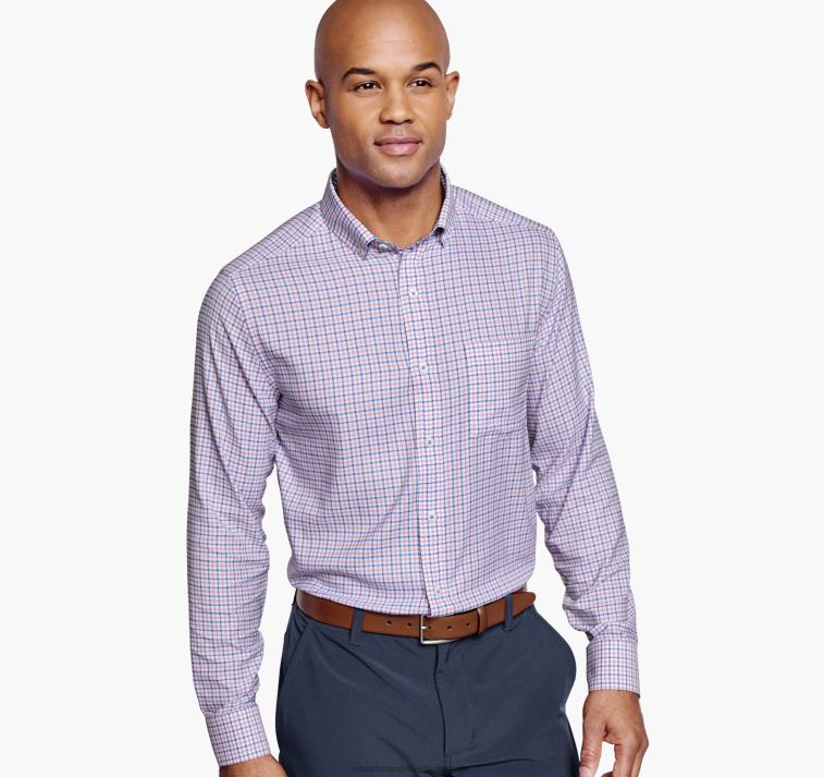 Apparel Blue/Pink Tattersall Check XB6RX580 Johnston & Murphy Men XC4 Long-Sleeve Stretch-Woven Shirt - Image 3