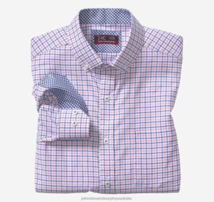 Apparel Blue/Pink Tattersall Check XB6RX580 Johnston & Murphy Men XC4 Long-Sleeve Stretch-Woven Shirt