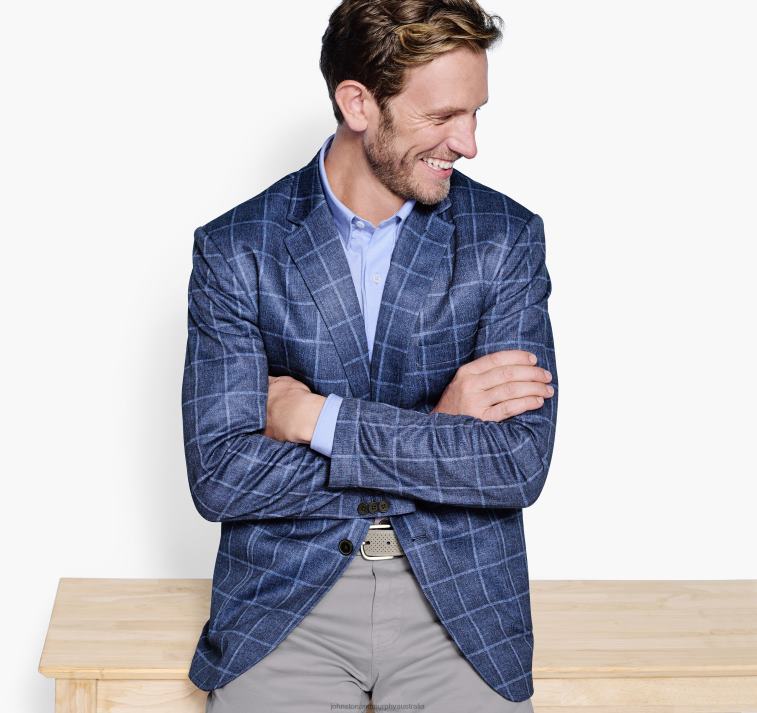 Apparel Blue Plaid XB6RX505 Johnston & Murphy Unisex XC Flex Plaid Blazer - Image 2