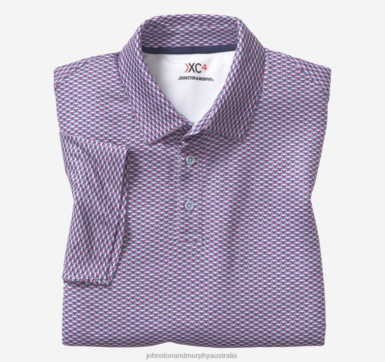 Apparel Blue/Red Four Points XB6RX554 Johnston & Murphy Men XC4 Print Performance Polo - Image 4
