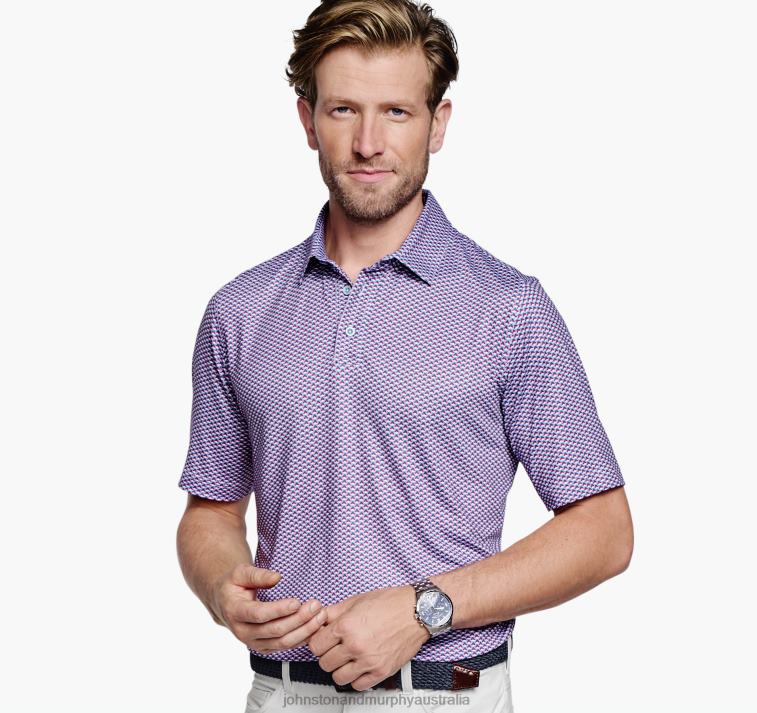 Apparel Blue/Red Four Points XB6RX554 Johnston & Murphy Men XC4 Print Performance Polo - Image 1
