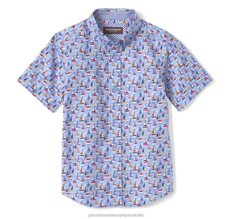 Apparel Blue Sailboat XB6RX1407 Johnston & Murphy Boy Boys Short-Sleeve Printed Shirt - Image 3