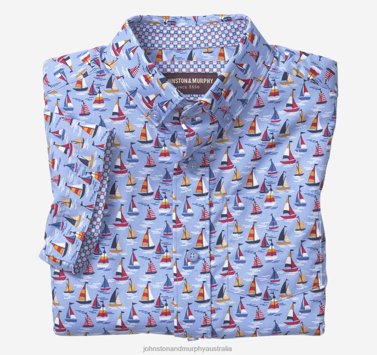 Apparel Blue Sailboat XB6RX1407 Johnston & Murphy Boy Boys Short-Sleeve Printed Shirt - Image 1