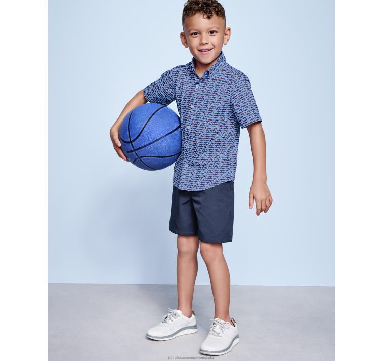 Apparel Blue Shark XB6RX1423 Johnston & Murphy Boy Boys Short-Sleeve Printed Shirt - Image 4