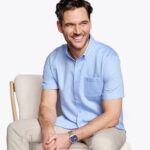 Apparel Blue Solid XB6RX509 Johnston & Murphy Unisex Textured Cotton Short-Sleeve Shirt