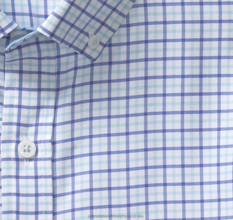 Apparel Blue Tattersall Check XB6RX523 Johnston & Murphy Men XC4 Long-Sleeve Stretch-Woven Shirt - Image 2