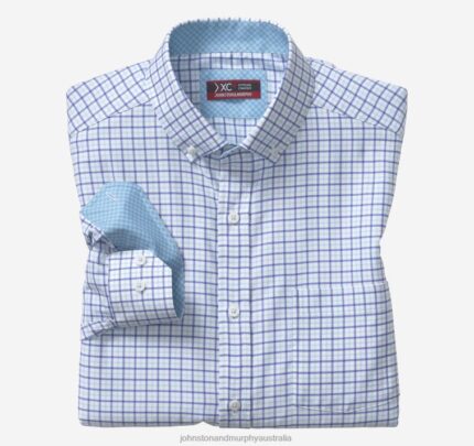 Apparel Blue Tattersall Check XB6RX523 Johnston & Murphy Men XC4 Long-Sleeve Stretch-Woven Shirt