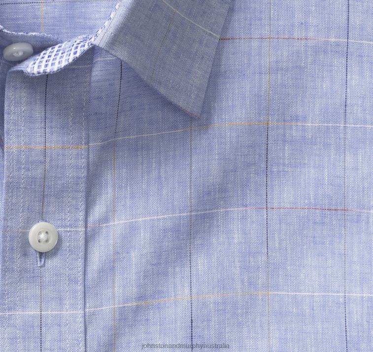 Apparel Blue Thin Windowpane XB6RX561 Johnston & Murphy Men Washed Linen-Blend Shirt - Image 2