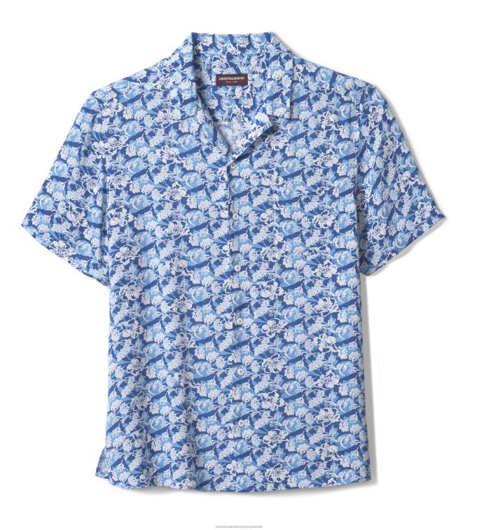 Apparel Blue Tropical Floral XB6RX501 Johnston & Murphy Men Short-Sleeve Camp Shirt - Image 3