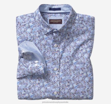Apparel Blue Waves XB6RX643 Johnston & Murphy Men Printed Cotton Shirt