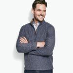 Apparel Blue XB6RX889 Johnston & Murphy Men Waffle Quarter Zip