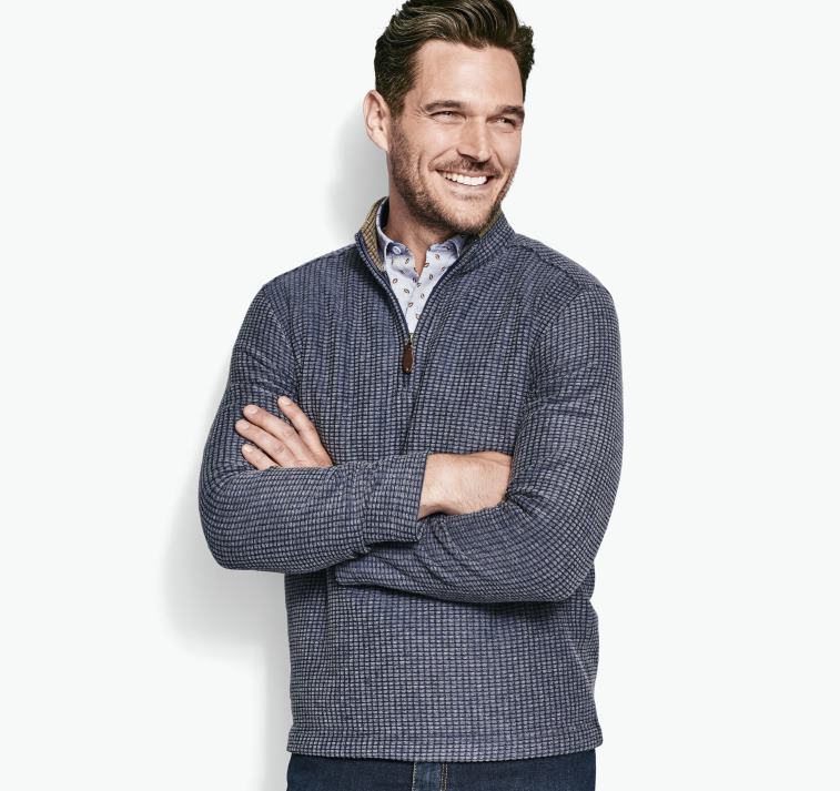 apparel_blue_xb6rx889_johnston_murphy_men_waffle_quarter_zip.jpg Apparel Blue XB6RX889 Johnston & Murphy Men Waffle Quarter Zip - Image 1