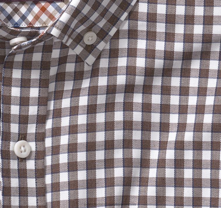 Apparel Brown Border Gingham XB6RX760 Johnston & Murphy Men Long-Sleeve Twill Checked Shirt - Image 2