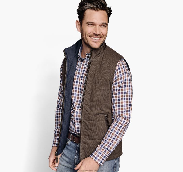 apparel_brown_houndstooth_navy_xb6rx893_johnston_murphy_unisex_reversible_vest.jpg Apparel Brown Houndstooth/Navy XB6RX893 Johnston & Murphy Unisex Reversible Vest - Image 1