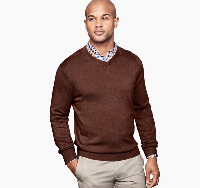 apparel_brown_melange_xb6rx717_johnston_murphy_unisex_v_neck_sweater.jpg Apparel Brown Melange XB6RX717 Johnston & Murphy Unisex V-Neck Sweater - Image 1