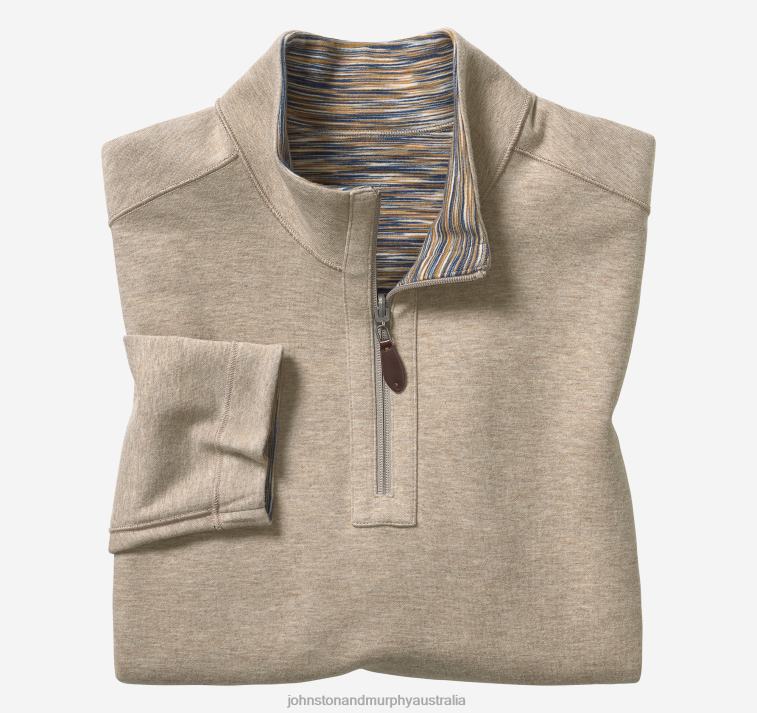Apparel Brown/Oatmeal XB6RX745 Johnston & Murphy Men Reversible Space-Dyed Quarter-Zip - Image 2