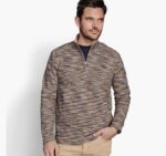 Apparel Brown/Oatmeal XB6RX745 Johnston & Murphy Men Reversible Space-Dyed Quarter-Zip
