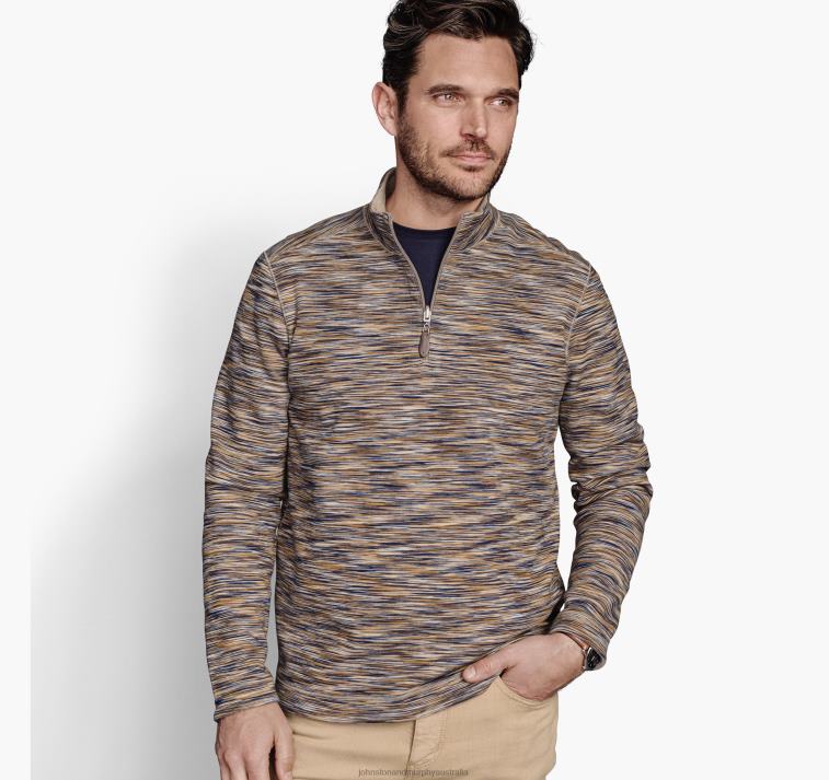Apparel Brown/Oatmeal XB6RX745 Johnston & Murphy Men Reversible Space-Dyed Quarter-Zip - Image 1