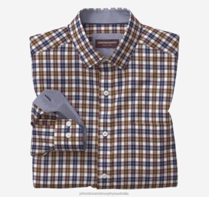 Apparel Brown Quad Check XB6RX636 Johnston & Murphy Men Long-Sleeve Dress Shirt