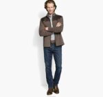 Apparel Brown XB6RX888 Johnston & Murphy Men Quilted-Yoke Full-Zip - Image 2