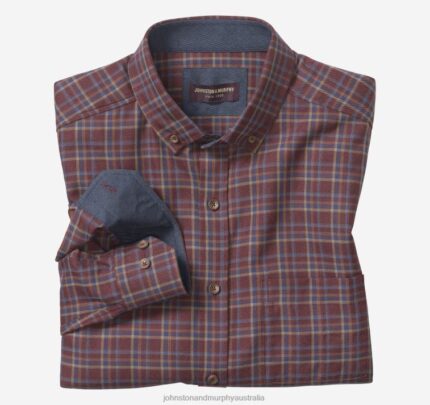 Apparel Burgundy Box Plaid XB6RX899 Johnston & Murphy Men Heathered Woven Shirts