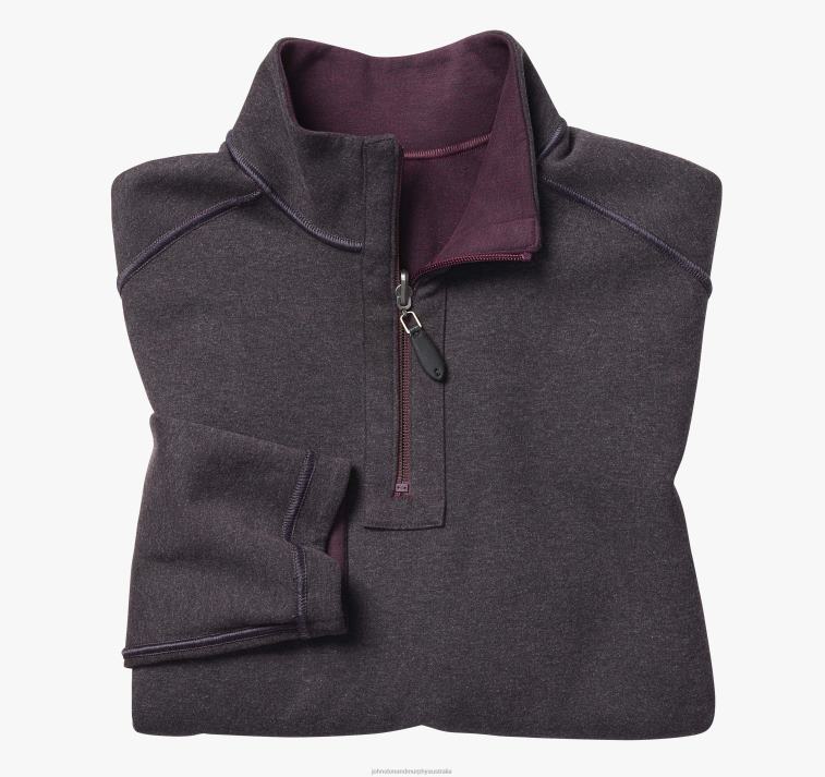 Apparel Burgundy/Charcoal XB6RX755 Johnston & Murphy Men Reversible Solid Quarter-Zip - Image 2