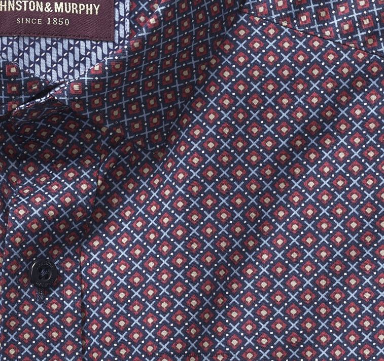 Apparel Burgundy Stacked Diamond XB6RX616 Johnston & Murphy Men Printed Cotton Shirt - Image 2