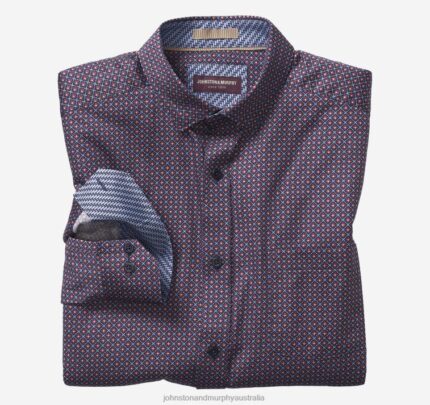 Apparel Burgundy Stacked Diamond XB6RX616 Johnston & Murphy Men Printed Cotton Shirt