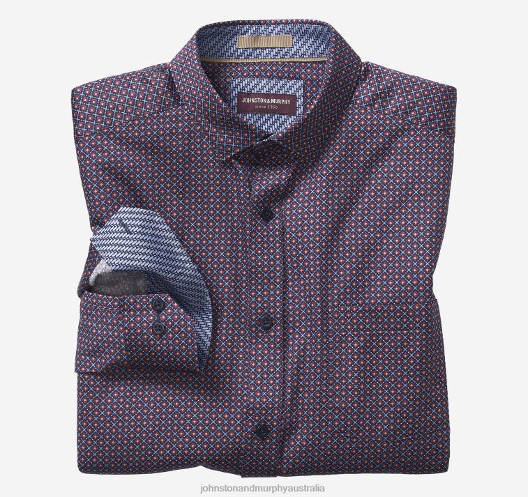 apparel_burgundy_stacked_diamond_xb6rx616_johnston_murphy_men_printed_cotton_shirt.jpg Apparel Burgundy Stacked Diamond XB6RX616 Johnston & Murphy Men Printed Cotton Shirt - Image 1
