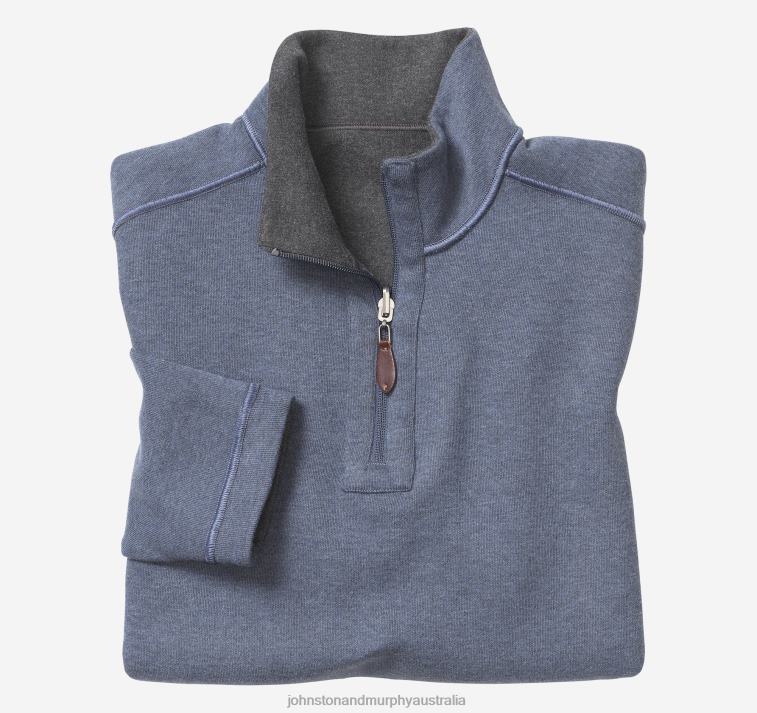 Apparel Charcoal/Blue XB6RX623 Johnston & Murphy Men Reversible Solid Quarter-Zip - Image 2