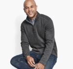 Apparel Charcoal/Blue XB6RX623 Johnston & Murphy Men Reversible Solid Quarter-Zip - Image 3