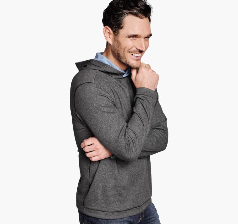 Apparel Charcoal/Light Blue XB6RX601 Johnston & Murphy Men Reversible Knit Hoodie - Image 1