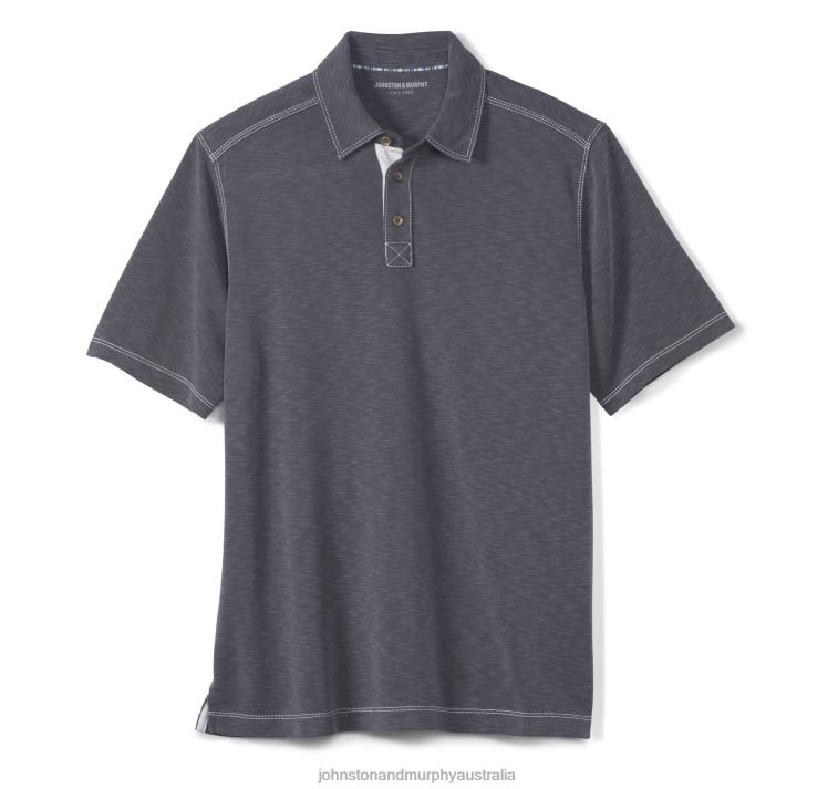 Apparel Charcoal XB6RX414 Johnston & Murphy Men Vintage Slub Polo - Image 2