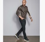 Apparel Charcoal XB6RX730 Johnston & Murphy Men Striated Knit Henley - Image 4