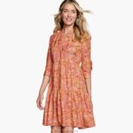 Apparel Coral XB6RX1284 Johnston & Murphy Women Tiered Paisley Dress
