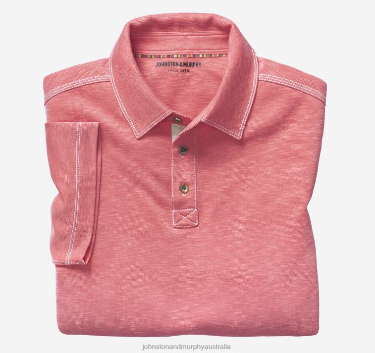 Apparel Coral XB6RX439 Johnston & Murphy Men Vintage Slub Polo - Image 1
