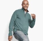 Apparel Emerald/Brown XB6RX756 Johnston & Murphy Men Reversible Solid Quarter-Zip