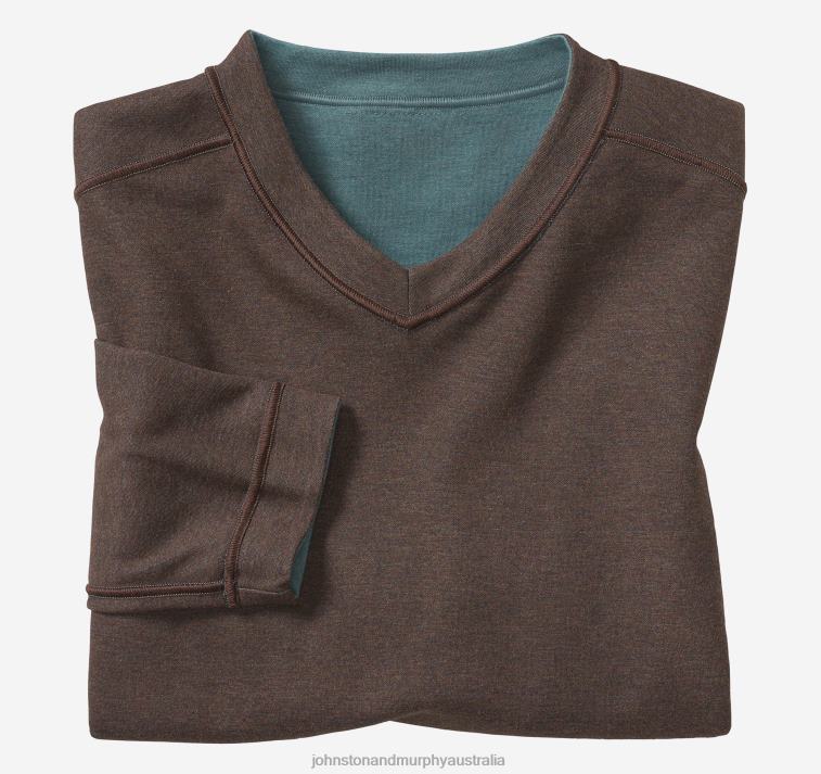 Apparel Emerald/Brown XB6RX802 Johnston & Murphy Men Reversible Long-Sleeve V-Neck - Image 2