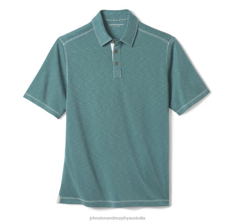 Apparel Green XB6RX413 Johnston & Murphy Men Vintage Slub Polo - Image 2