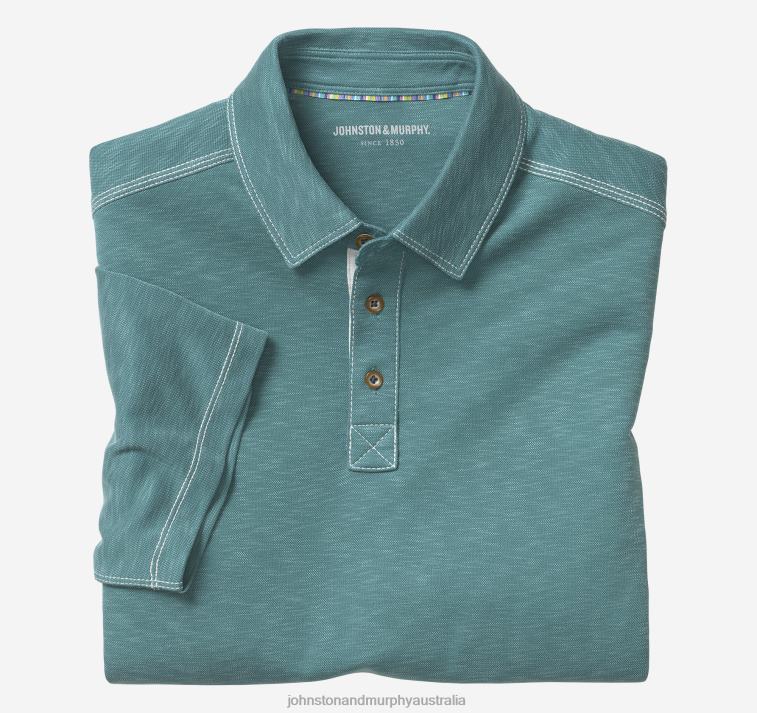 Apparel Green XB6RX413 Johnston & Murphy Men Vintage Slub Polo - Image 1