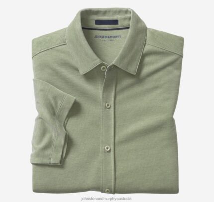 Apparel Green XB6RX611 Johnston & Murphy Men Vintage Birdseye Button-Front Shirt