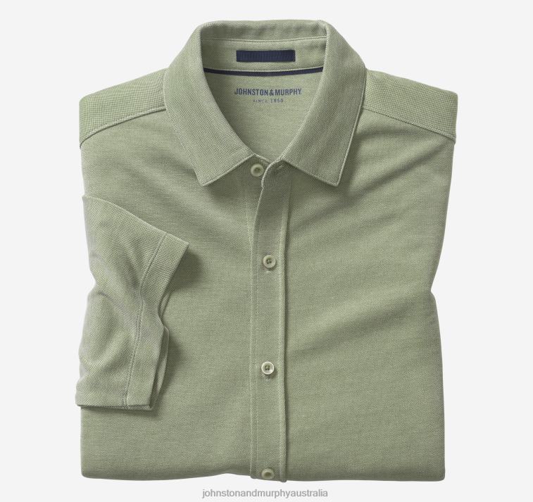 apparel_green_xb6rx611_johnston_murphy_men_vintage_birdseye_button_front_shirt.jpg Apparel Green XB6RX611 Johnston & Murphy Men Vintage Birdseye Button-Front Shirt - Image 1