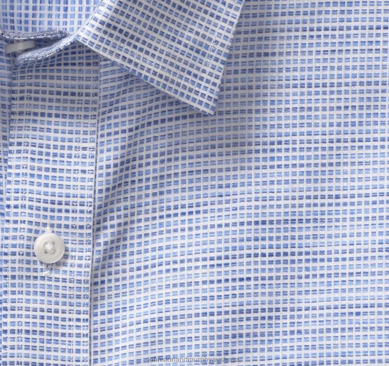 Apparel Light Blue Ombré Box XB6RX584 Johnston & Murphy Men Washed Linen-Blend Shirt - Image 2