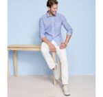 Apparel Light Blue Ombré Box XB6RX584 Johnston & Murphy Men Washed Linen-Blend Shirt - Image 3