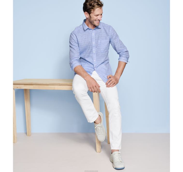 Apparel Light Blue Ombré Box XB6RX584 Johnston & Murphy Men Washed Linen-Blend Shirt - Image 3